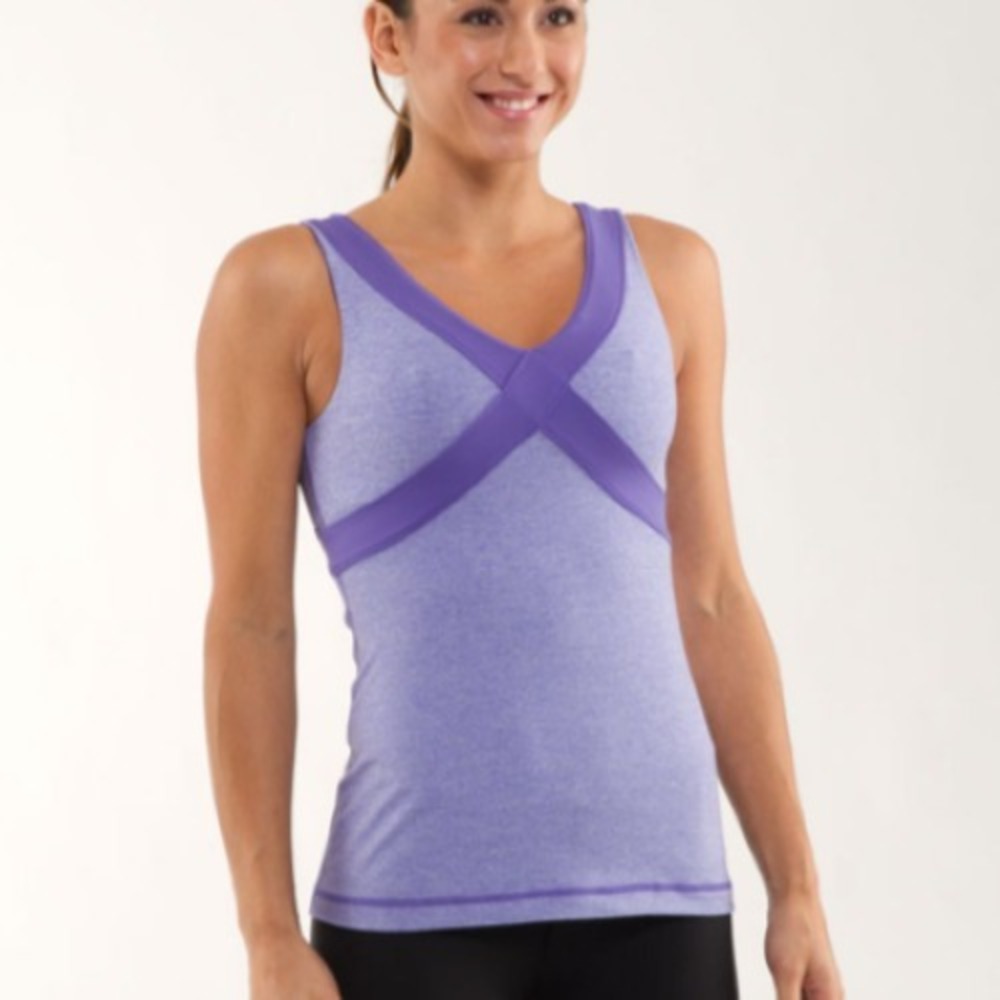 Lululemon Wrap Tank, Size 8, Athletic Work-out Top Heathered Purple Stretchy